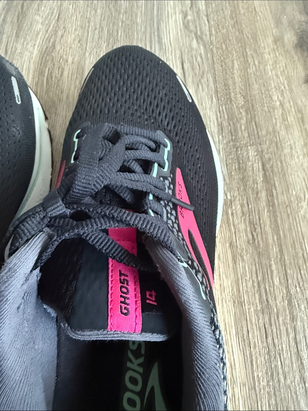 Brooks Ghost 14 Women’s Black and Pink Athletic Running Sneakers w/ Teal Size 9 - Picture 6 of 11